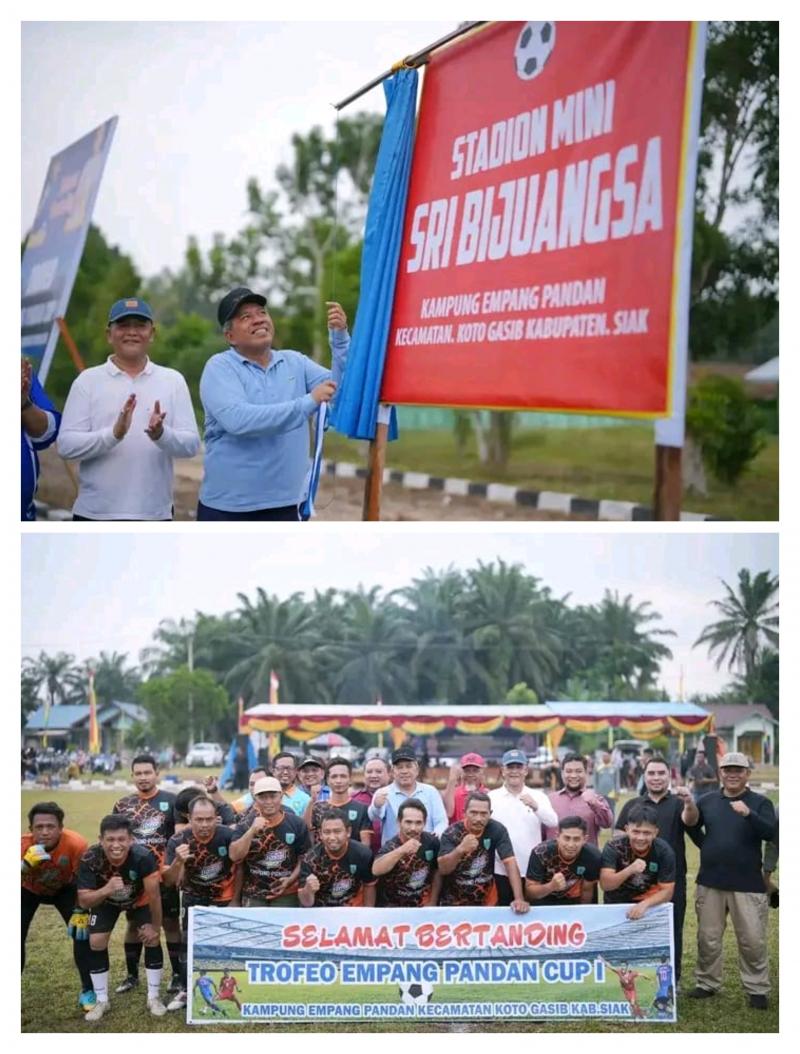 Bupati Alfedri Resmikan Stadion Mini Sri Bijuangsa, Kampung Empang Pandan, Sekaligus Buka Turnamen TROFEO CUP 1 Laga Pertama All Start Melawan PT.KTU